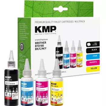 KMP PRINTTECHNIK täyttömustesarja Brother BTD180BK/C/M/Y – musta 110 ml, syaani/magenta/keltainen 50 ml kutakin (yhteensopiva) 1555,0005