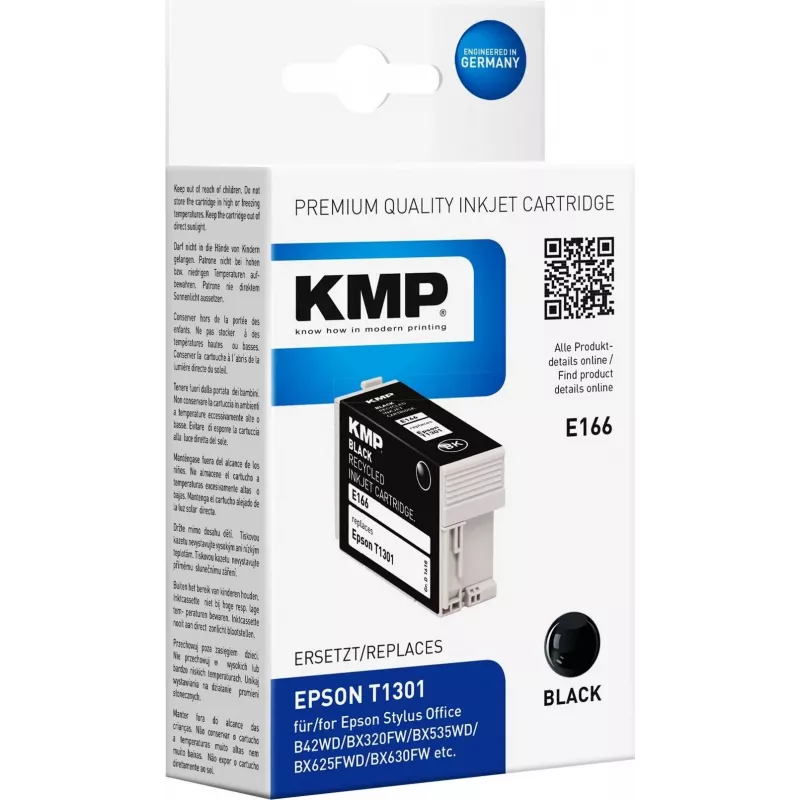 KMP E166 musta yhteensopiva mustepatruuna Epson Stylus Office & WorkForce (25 ml, High Yield, korvaa T1301) 1618.4001