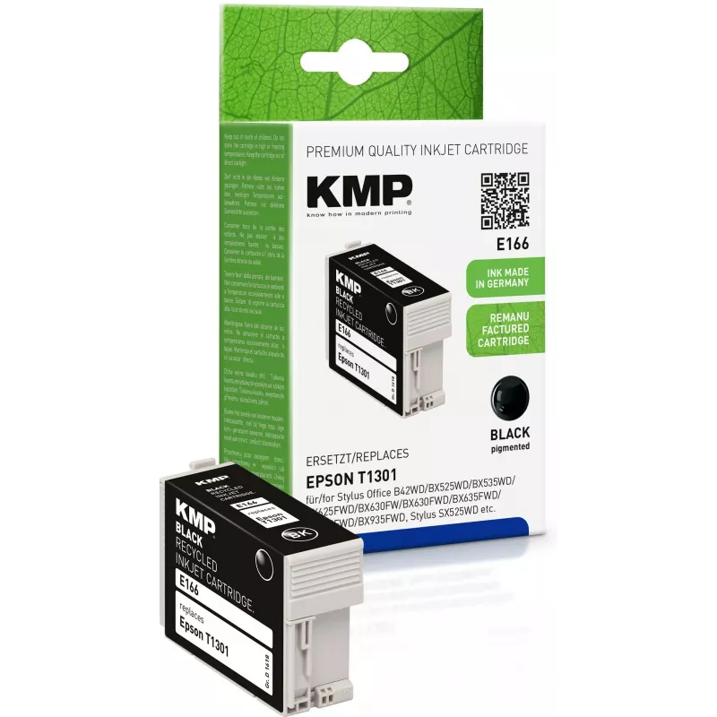 KMP E166 musta yhteensopiva mustepatruuna Epson Stylus Office & WorkForce (25 ml, High Yield, korvaa T1301) 1618.4001