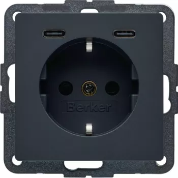 HAGER BERKER 48156086 Schuko-pistorasia USB-C PD 20W laturilla, polarvalkoinen matt