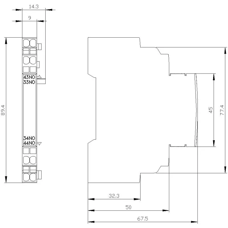 Siemens apukytkin 2 NO, sivuasennus 3RV2 suojakatkaisijoille S00/S0 - 3RV29012B
