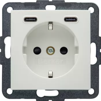 Hager Berker 48151909 Schuko-pistorasia USB-C 20W PD, S.1, polarvalkoinen kiiltävä