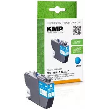 KMP kunnostettu syaaninvärinen mustekasetti Brother LC422XLC (1500 sivua)