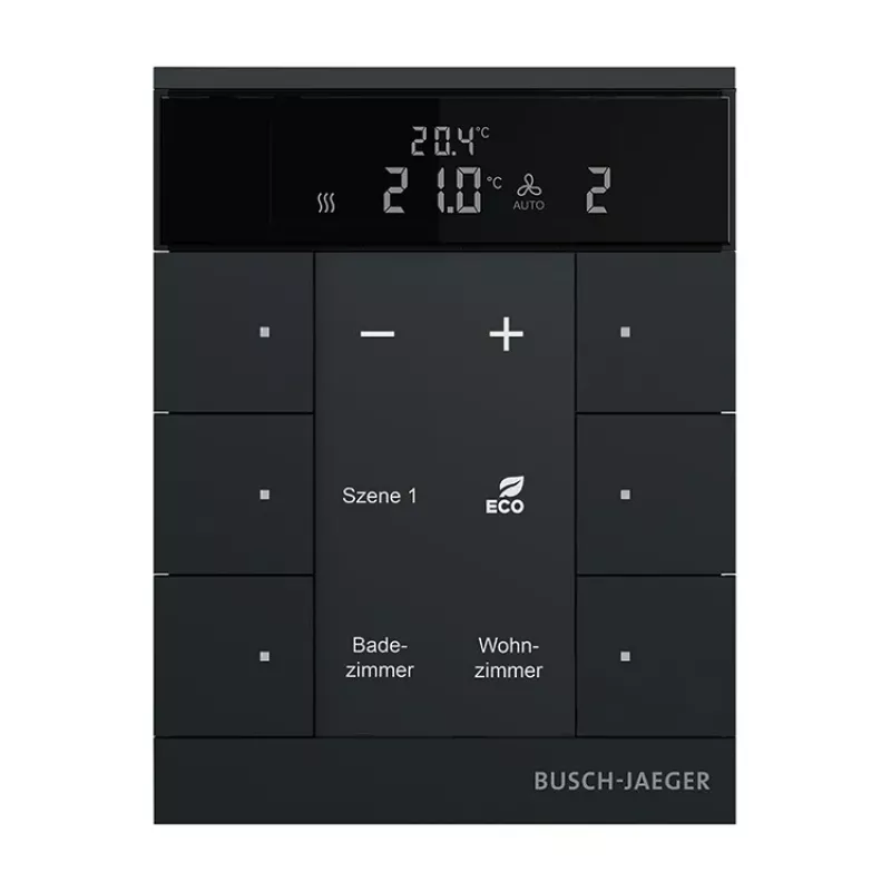 Busch-Jaeger huonelämpötilasäädin 6-kertainen, mattamusta SBR-F-6.0.11-885 (2CKA006220A0900)