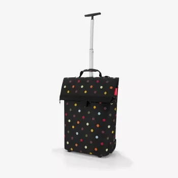 Reisenthel Trolley M ostoskärry laukku, 43 L, polyesteri, musta pisteillä, 2 pyörää, teleskooppikahva (NT7009)