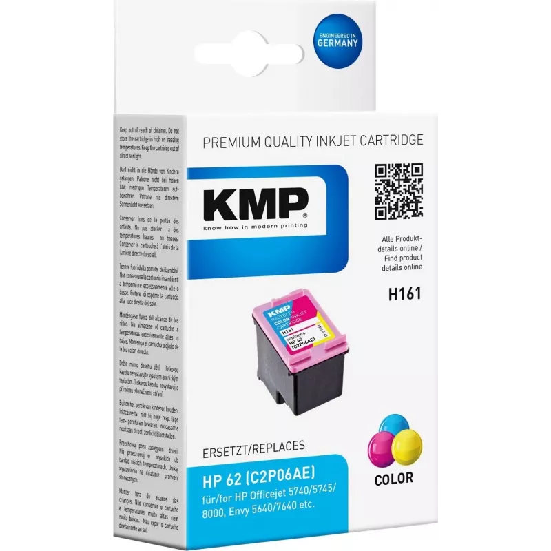 KMP H161 tri-colour mustepatruuna (syaani, magenta, keltainen) HP 62 – 4,5 ml 1741.4830