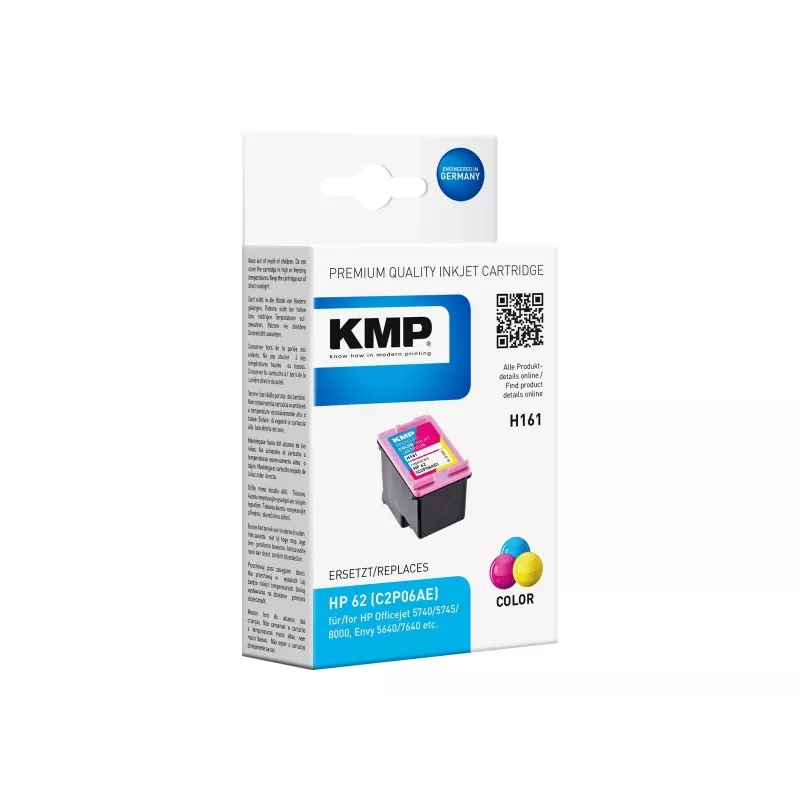 KMP H161 tri-colour mustepatruuna (syaani, magenta, keltainen) HP 62 – 4,5 ml 1741.4830