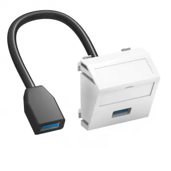 OBO Bettermann MTS-U3A F RW1 USB-2.0/3.0-liitäntä, 1 moduuli, vinolähtö, liitäntäkaapelilla, puhtaanvalkoinen RAL 9010 (6104934)
