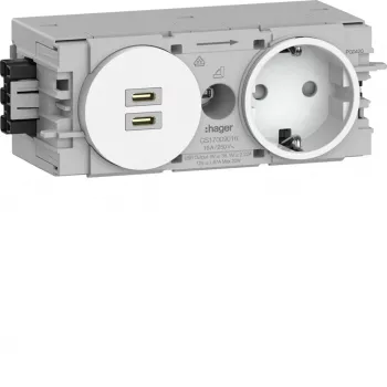 Hager Winsta uppoasennettava SCHUKO-pistorasia 2x USB-C PD 20W laturilla, puhtaanvalkoinen GS17009016