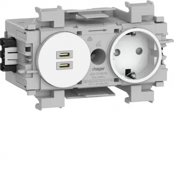 Hager Winsta suko-pistorasia Dual USB-C PD 20W laturilla, polarvalkoinen GS17019016