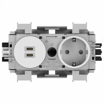 Hager Winsta suko-pistorasia Dual USB-C PD 20W laturilla, polarvalkoinen GS17019016