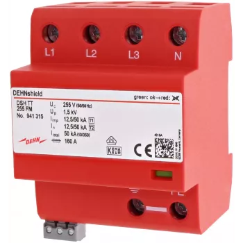 DEHN 941315 DSH TT 255 FM tyyppi 1+2 salamanvirtasuoja 3-vaiheisille TT/TN-S-järjestelmille