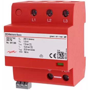 DEHN DSH B TNC 255 FM tyyppi 1+2 yhdistelmäylijännitesuoja TN-C-järjestelmille, 3-napainen, 255 V AC, 25 kA (10/350 µs), kaukosignalointi 941306