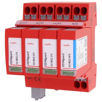 DEHN DEHNguard MP TT 275 FM tyyppi 2 ylijännitesuoja, 4-napainen, 275 V AC, DIN-kiskoasennus, kaukovälityskoskettimella 942315