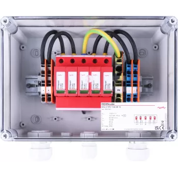 DEHN DCU 2 YPV 1100 2M 1S tyyppi 2 ylijännitesuojalaite aurinkosähköjärjestelmiin, 2 MPPT, 1 stringi per MPPT, 1100 V DC, IP65-kotelo 900921