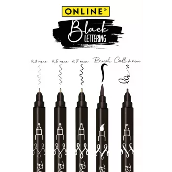 ONLINE Black Lettering akryylitussisarja, musta, 5 kpl 19114