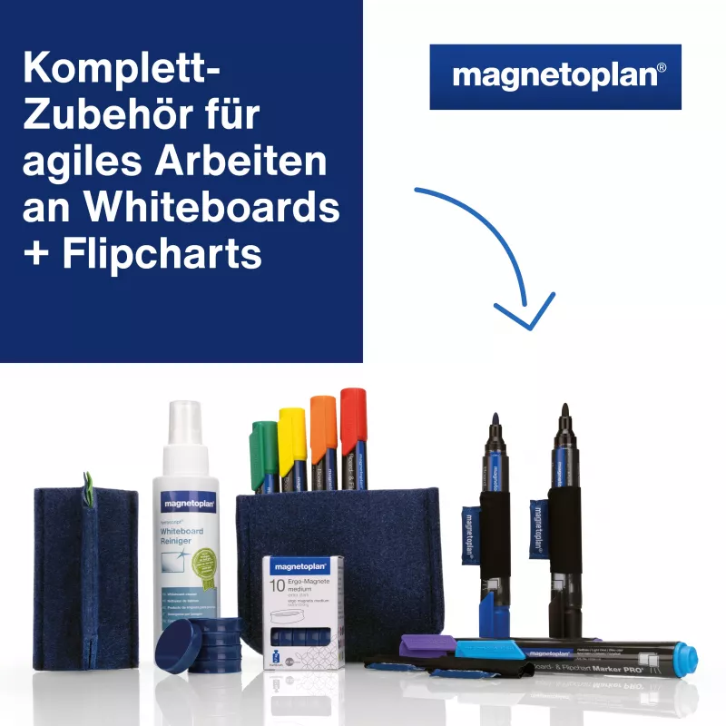 MAGNETOPLAN HOLTZ Whiteboard Essentials Kit sininen - pyyhekumi & magneettinen säilytys (1230914)