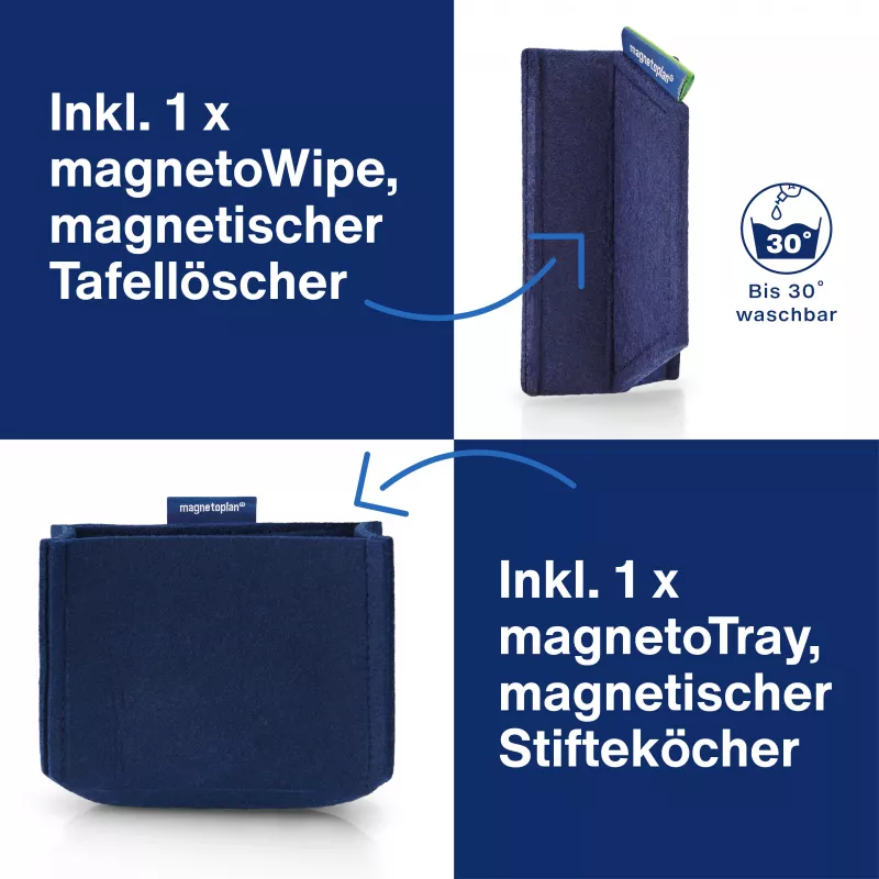 MAGNETOPLAN HOLTZ Whiteboard Essentials Kit sininen - pyyhekumi & magneettinen säilytys (1230914)