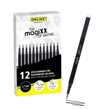 ONLINE magiXX geelikynän vaihtopatruuna musta 0,7 mm 12 kpl (40168)
