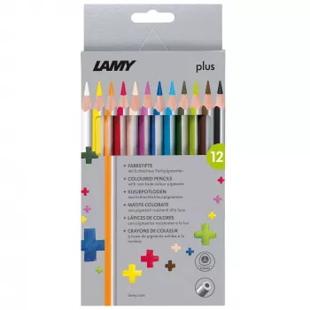 LAMY plus kolmionmuotoiset värikynät, 12 kpl:n pahvipakkaus, ergonominen kolmiomuoto, mattapinta, sekalaiset värit (1222007)