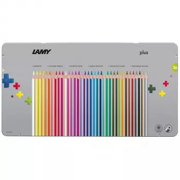 LAMY kolmiomaiset värikynät Plus, 36 osan metallikotelo, ergonominen kolmiomuoto, mattapinta, lajitellut värit (1226065)