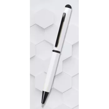 ONLINE SCHREIBGERÄTE Hexagon stylus-kuulakärkikynä, valkoinen kotelo, sininen muste, kapasitiivinen stylus, kiertomekanismi, alumiini, 1 kpl (21031/3D)