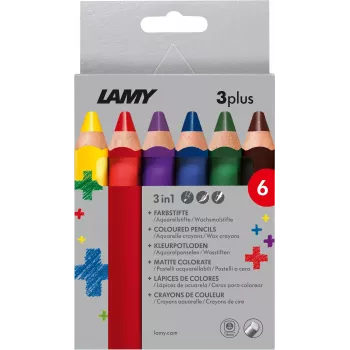 LAMY 3plus värikynät, 6 kpl:n setti, ergonominen kolmiomainen, erittäin paksu murtumaton lyijy, eri värejä 1222002