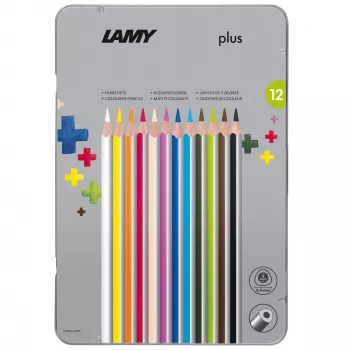 LAMY plus kolmiomaiset värikynät, 12-osainen metallikotelo, ergonominen kolmiomuoto, mattapinta, murtumaton lyijy 1222009