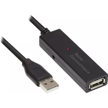 Good Connections aktiivinen USB 2.0 -jatkojohto, Type-A uros Type-A naaras, kupari, musta, 15 m (GC-M0133)