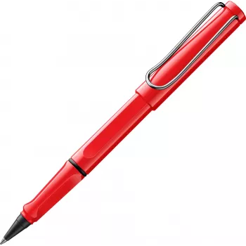 LAMY Safari rollerball-kynä punainen korkeakiiltoinen metalliklipsillä ja ergonomisella otteella, sisältää T 10 mustepatruunan 1240183