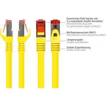GoodConnections RNS® Cat. 6 S/FTP patch-kaapeli Snagless Boot -liittimellä, PiMF, PVC, 250 MHz, keltainen, 25 m 8060-250Y