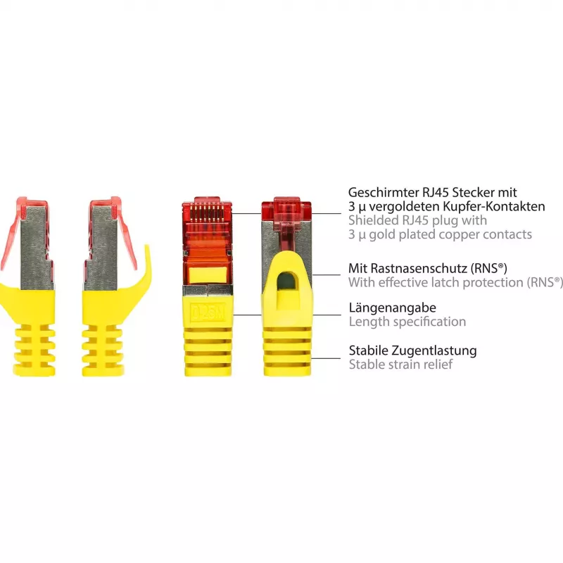 GoodConnections RNS® Cat. 6 S/FTP patch-kaapeli Snagless Boot -liittimellä, PiMF, PVC, 250 MHz, keltainen, 25 m 8060-250Y
