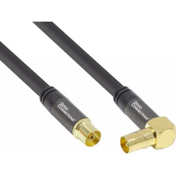 GoodConnections SmartFLEX SAT-antennikaapeli 7,5 m – kulma IEC-koaksiaaliliitin uros naaras, kullattu, nelinkertaisesti suojattu, 120 dB, musta (GC-M2076)