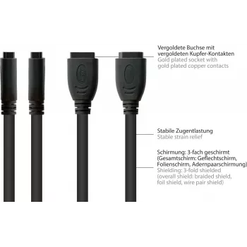 Good Connections HDMI-asennuskaapeli, HDMI Type-A liitin paneeliasennusliittimeen, 0,3 m, musta HDMI-AD23