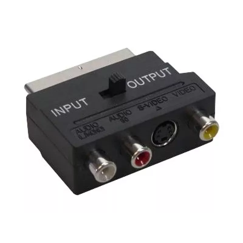 GoodConnections Alcasa 5525-3CU SCART - 3x RCA + S-Video -adapteri suuntakytkimellä, musta