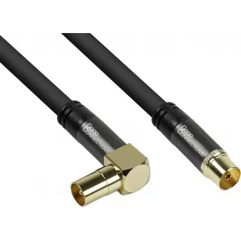 GoodConnections SAT-antennikaapeli SmartFLEX, kulma IEC/koaksiaaliliitin uros - naaras, kullattu, nelinkertaisesti suojattu, 120 dB, musta, 10 m (GC-M2077)