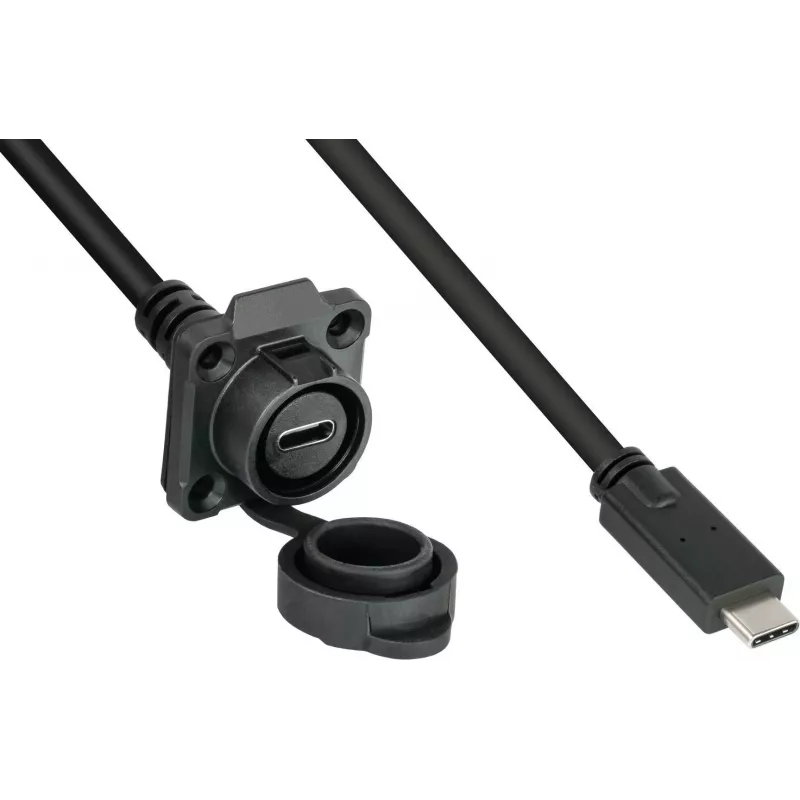 GoodConnections IC01-16U3102-010 S1 teollisuus-USB-C-kaapeli, USB 3.2 Gen 2, liitin – paneeliin asennettava liitäntä, M16, IP65/67, 1 m