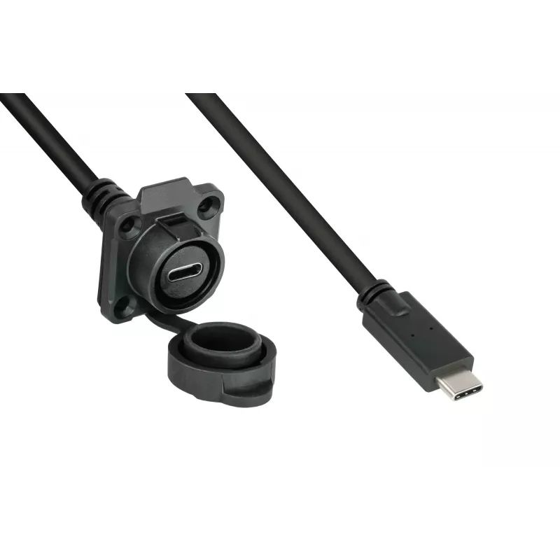 GoodConnections IC01-16U3102-010 S1 teollisuus-USB-C-kaapeli, USB 3.2 Gen 2, liitin – paneeliin asennettava liitäntä, M16, IP65/67, 1 m