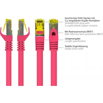 Good Connections Cat.7 S/FTP verkkokaapeli, RJ45, 40 m, magenta, LSZH, 600 MHz, Snagless 8070R-400M
