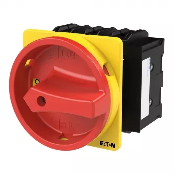 Eaton P3-100/EA/SVB/HI11 3-napainen pääkytkin 100 A, IP65, punainen/keltainen kiertonuppi, pinta-asennus 029383