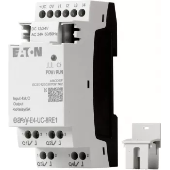 Eaton easyE4 ohjausrele EASY-E4-UC-8RE1, 8 tuloa, 4 relelähtöä, 12/24 V DC, 24 V AC, Ethernet, DIN-kisko