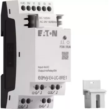 Eaton easyE4 ohjausrele EASY-E4-UC-8RE1, 8 tuloa, 4 relelähtöä, 12/24 V DC, 24 V AC, Ethernet, DIN-kisko