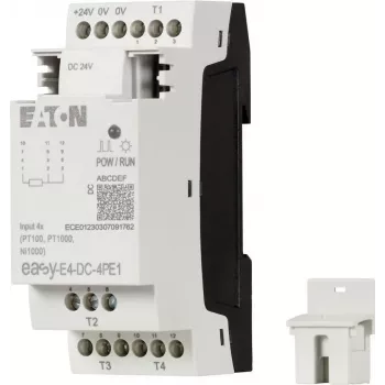 Eaton easyE4 DC 4PE1 RTD-tulolaajennusmoduuli, 4 kanavaa, Pt100/Pt1000/Ni100/Ni1000, ruuviliittimet, DIN-kisko, 24 V DC