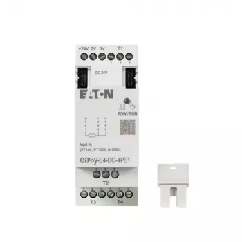 Eaton easyE4 DC 4PE1 RTD-tulolaajennusmoduuli, 4 kanavaa, Pt100/Pt1000/Ni100/Ni1000, ruuviliittimet, DIN-kisko, 24 V DC