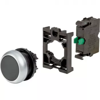 Eaton M22-D-S-K10-BVP painonappi, tasainen, musta, muovinen eturengas, 1NO 110933