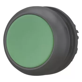 Eaton M22S-D-G painikkeen käyttöosa, tasainen, painava, vihreä painike, musta muovikaulus, 22,5 mm, IP66/IP67/IP69 216597