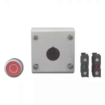 Eaton M22-D-R-X0/KC11/I painonappikäyttö kosketinlohkolla, punainen, titaani, muovi, IP66/IP67/IP69 216521