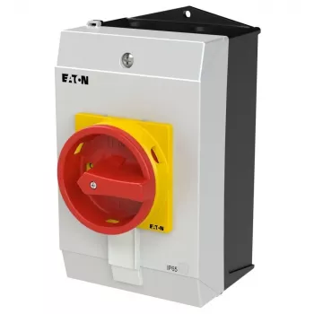 Eaton P1-25/I2H/SVB/HI11 3-napainen pääkytkin 25 A, 690 V AC, IP65, pinta-asennus, punainen/keltainen kiertokahva 226902