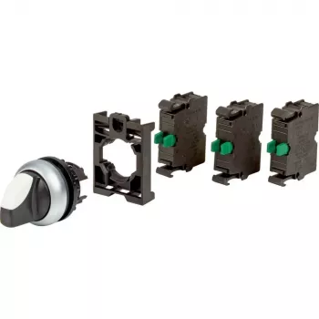 Eaton M22-WRK-3K10-BVP valintakytkin, 3-asentoinen, lukittuva, musta kiertonuppi, muovinen eturengas 110923