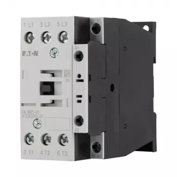 Eaton DILM25-01(RDC24) 3-napainen kontakti, 24 V DC käämi, 25 A AC-3, 1 NC apukosketin, IP00, musta/valkoinen 277178